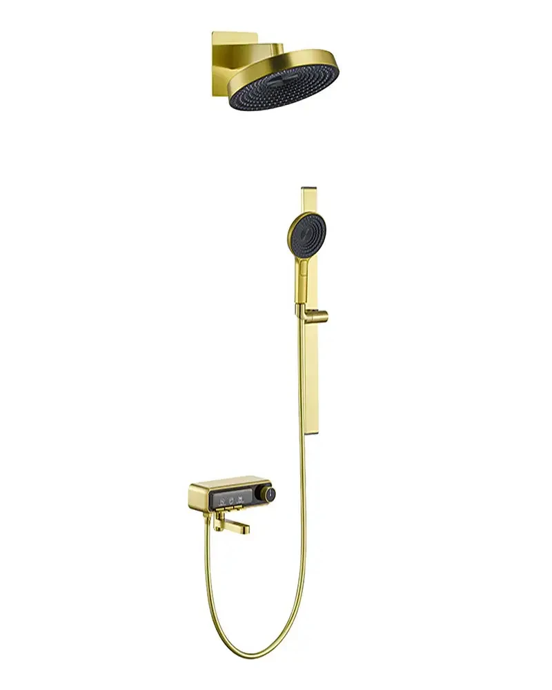 Luxury piano style shower bathroom faucet system brushed gold top soft hidden spray chrome polishing rain spray