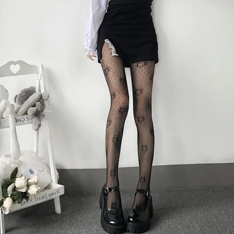 Gothic Damen Lolita Leggings mit Lochmuster, Retro Mädchen Strümpfe, Japanische Spitzenstrumpfhose mit Blumenmuster, Schwarze Strumpfhose – Detail 2