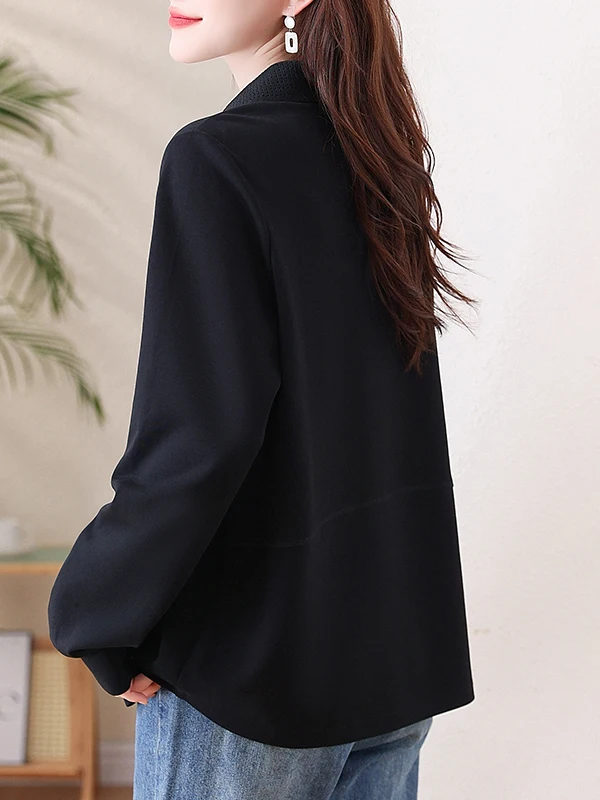 Casual Black Collared Sweatshirt Women's Loose Fit Autumn Fashionable Large Size Top Quality Material Long Sleeve Crew Neck
