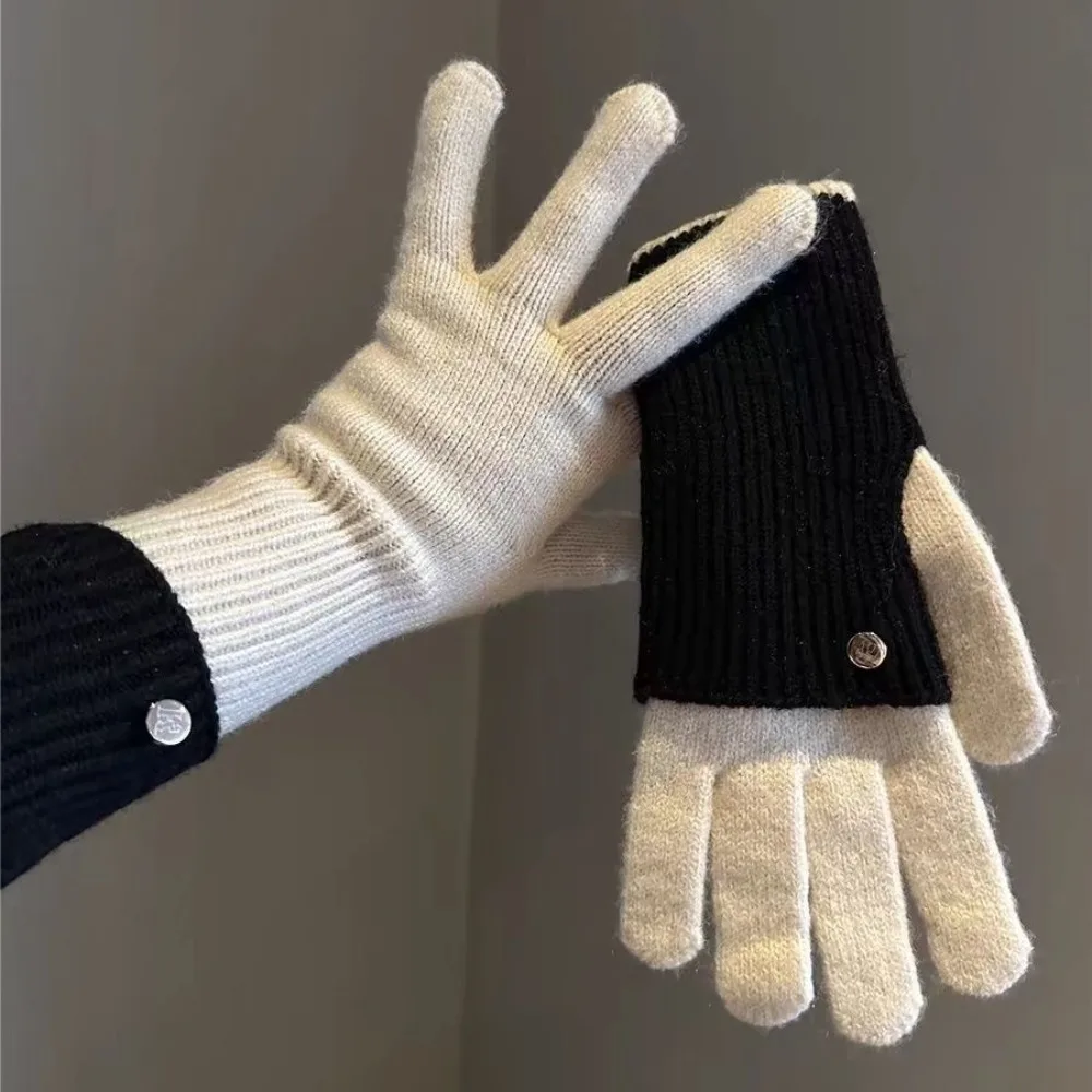 Breathable Warm Color Blocked Knitted Gloves Dual-purpose Open-Finger Long Gloves Comfortable Soft Winter Women Gloves Gift