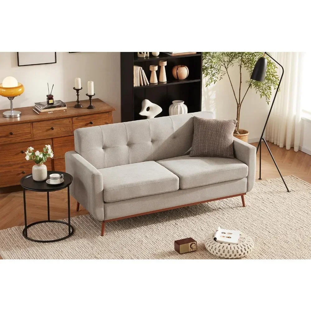 

For 65 Loveseat Sofa, Mid Century Modern Seat Couches for Living Room, Comfy Upholstered Sofa Couch for Bedroom