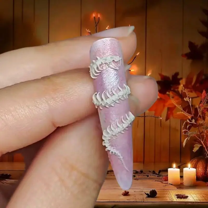 แม่พิมพ์ลายเล็บ 3 มิติ รูปโครงกระดูกสัตว์เลื้อยคลาน 1 ชิ้น อุปกรณ์เสริมสำหรับทำเล็บ DIY แม่แบบซิลิโคนสำหรับออกแบบเล็บสร้างสรรค์