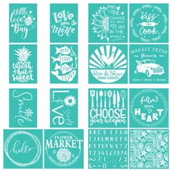 Reusable Self-Adhesive Silk Screen Printing Alphabets Flower Market Fishy Used on Wood Glass Plastic Acrylic DIY Stencils 2023