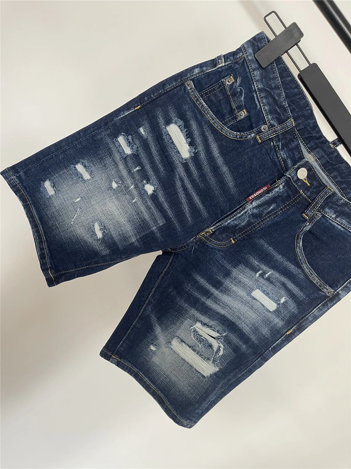 Spring and Summer 2024 New Jeans Trendy Men's Washed Letter Printed Slim-fit Micro-elastic Casual Denim Shorts