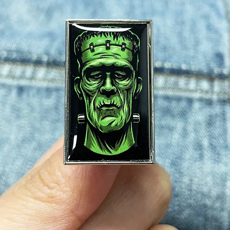 Pin de cabeza de Frankenstein de cara de monstruo, broche de película de terror de ciencia, decoración gótica de Halloween
