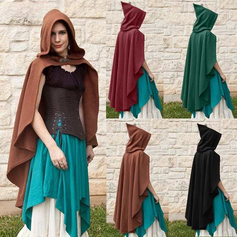 New Women Medieval Vintage Pirate Witch Hooded Cape Steampunk Gothic Velvet Poncho Coats Halloween Carnival Party Cosplay Cloak