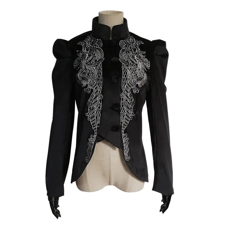 Women Gothic Riding Jacket Coat Black Velvet Lace Steampunk Victorian Style Jacket  Medieval Vintage Overcoat Outwear 4XL