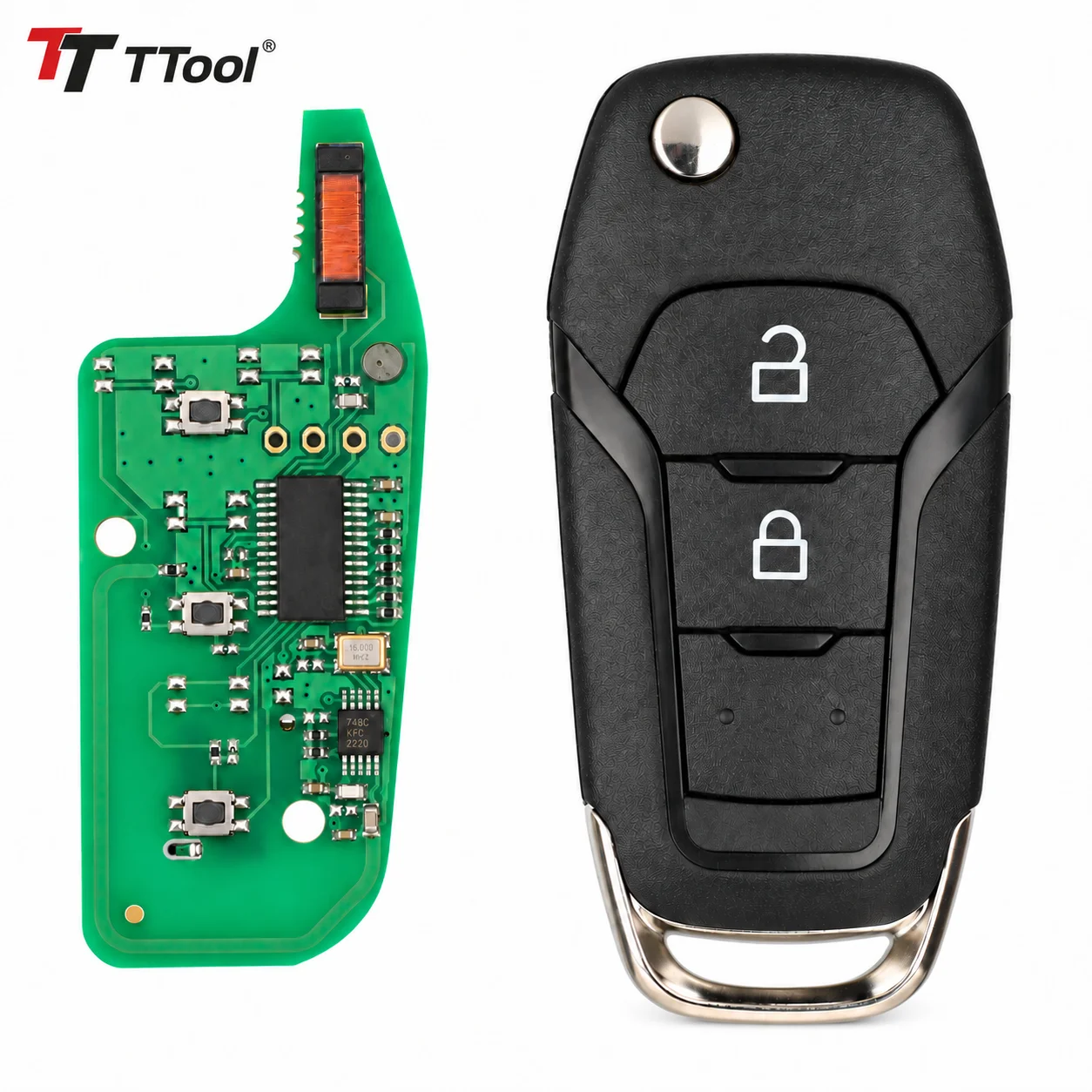 433MHz ID49 Flip Remote Car Key 2 Button for Ford Ranger PX2 2015-2019 F150 2015-2017 Fiesta 2017-2021 EB3T-15K601-BA