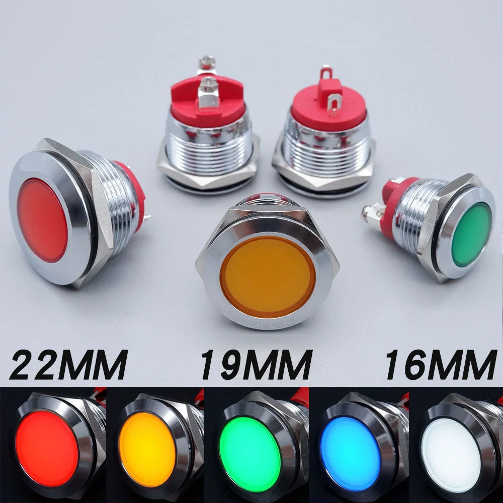 Metal Signal Indicator Light 16 19 22 mm LED Light Red Orange Blue Green White 3-6v 12-24v 110-220v No Connector Screw Terminal