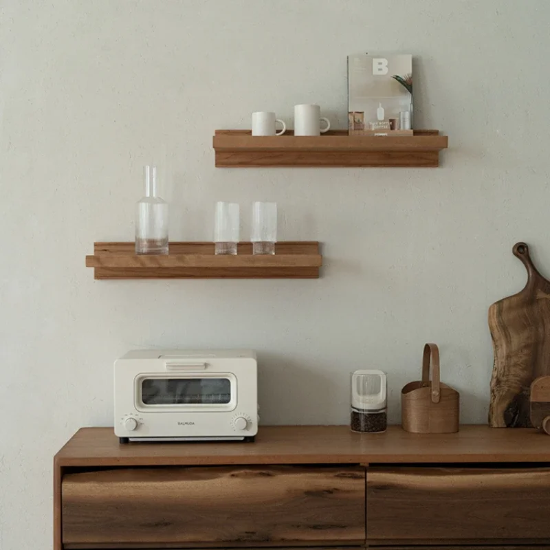 

Creative Wall-Mounted Shelf, Simple Black Walnut and Cherry Wood, One-Word Type Storage Holders, Home Display Rack