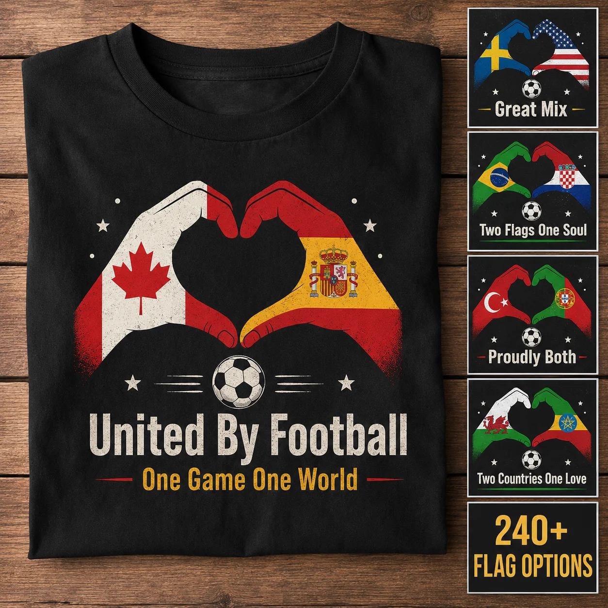 Dual Flag T Shirt Heart Hands United By Football Heart Hands Print Casual Tee For Men Women Stadium Cheering Supporter Fan Gift — купить у AliExpress WW