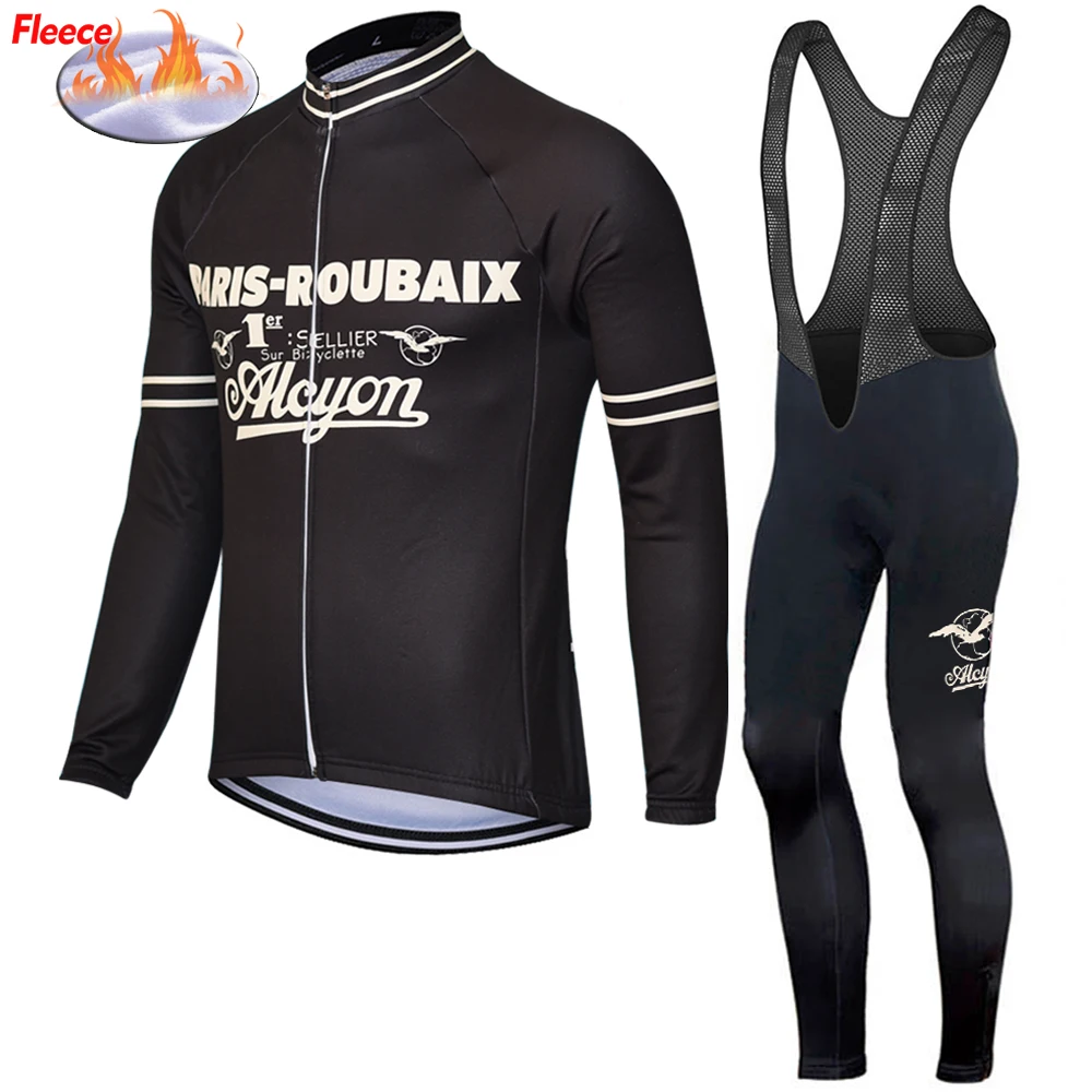 NEW France PARIS-ROUBAIX Long Sleeve Cycling Jersey Bib Trousers Bike Sets Winter Fleece & Thin Bicycle Clothing Wear