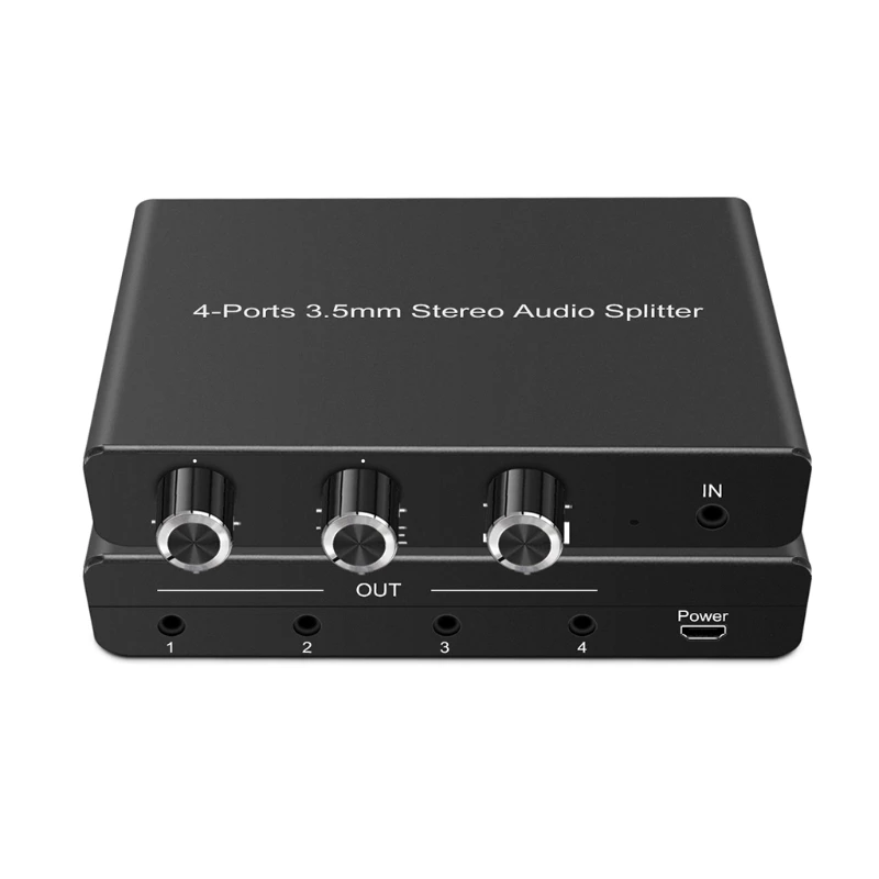 4-Jack Multi Headphone Splitter with and Treble 3.5mm Port Input