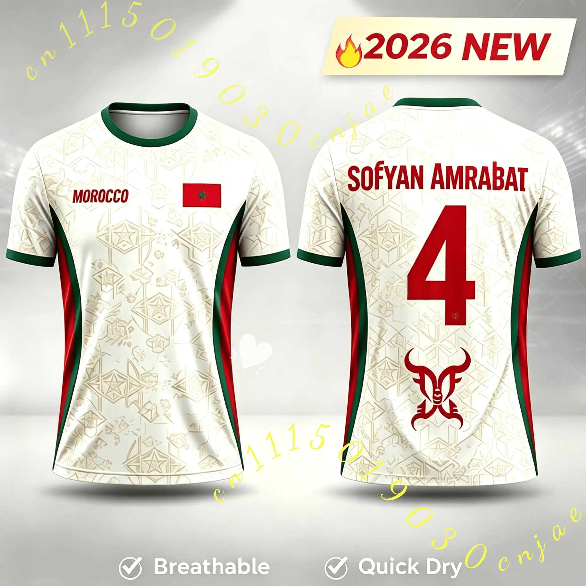 2026 Summer Morocco Flag Print Jersey 3D Printed T-shirtBreathable Quick Dry Fashion Streetwear Sports Sleeve Men's Tee Shirt