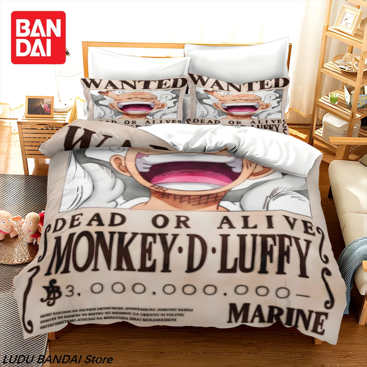 Bandai Kids Boys Anime One Pieces Bedding Set Nika Luffy Gear 5 Quilt Cover Pillowcase Duvet Cover Set Single Queen King Size