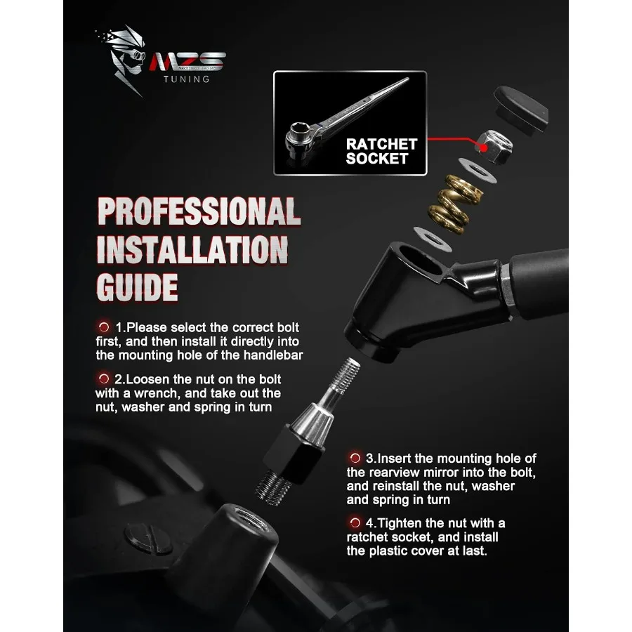 Motorcycle Mirrors Rear View Side 8MM 10MM Black Universal Compatible with Street Dirt Bike Quad Adventure Scooter Coolster Mope