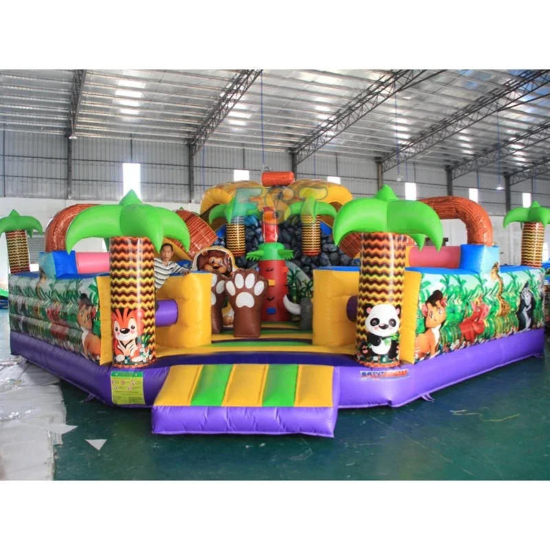 Wholesale Kid Giant Obstacle Castle PVC Large Outdoor Inflatable Bounce Jumping Castle Slide Combo Animal Zoo Bouncy Castle