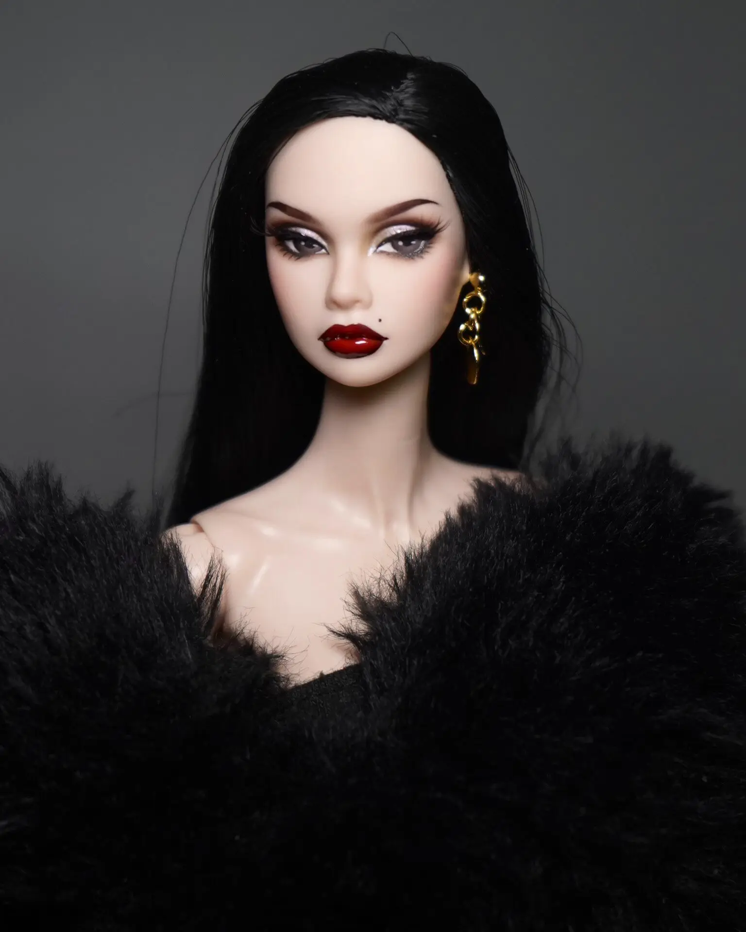 12 Inch OOAK Poppy Parker Custom Doll Head, Hand Repainted Beauty Face Up, High‑Quality Saran Fiber Reroot, Fashion Royalty DIY