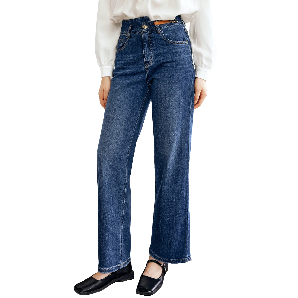 OLrain Women's Cotton Vintage High-waist Straight Leg Jeans 2026 Autumn Casual Commute Dark Blue Denim Baggy Pants N56QA93385