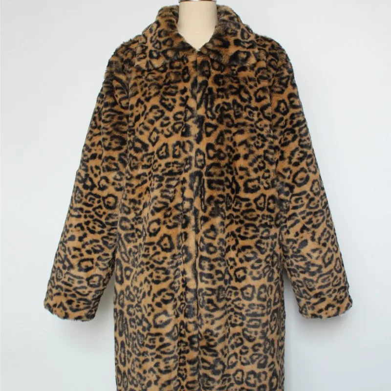 

Winter Thicken Warm Jackets Coats Retro Mens Fur Fluffy Long Coats Jacket Outerwear Faux Fur Yellow Leopard Loose Jacket Tops