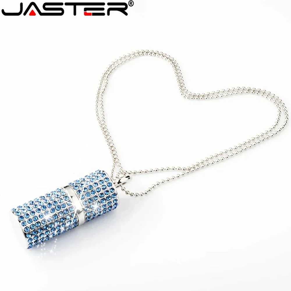 JASTER Crystal USB 2.0 Flash Drive 128GB  Pen Drive 64GB  Blue Pink Memory Stick 32GB Crystal Necklace Creative Birthday Gift