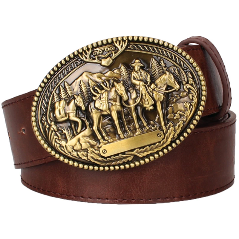 Bandeira americana selvagem ocidental cowboy cinto moda masculina couro do plutônio metal cobre fivela wrangler wilderness rider cinto decorativo