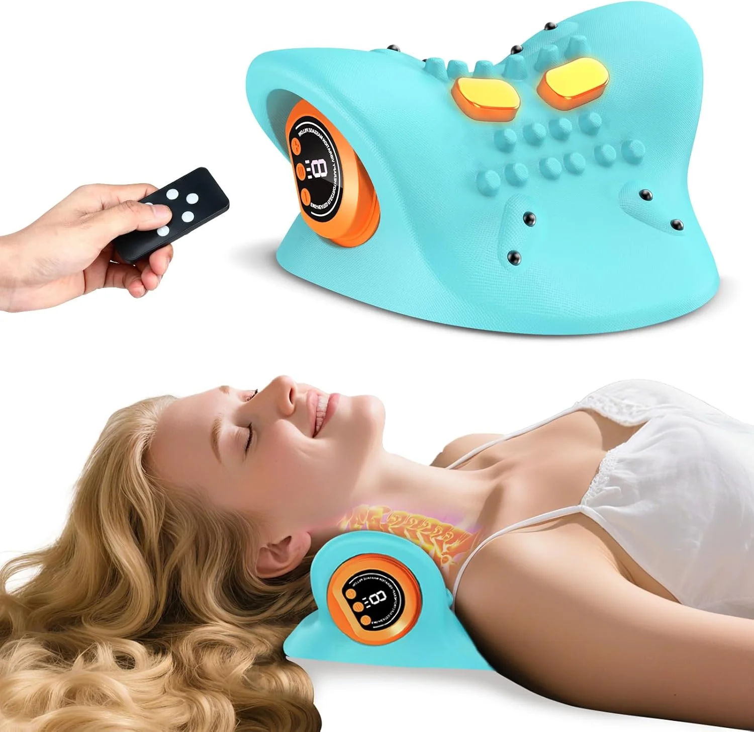 

Модернизированная подушка для массажа шеи 2025 — режимы нагрева/вибрации/волны 3-в-1 с пультом дистанционного управления, быстрая перезарядка USB-C для автомобиля, офиса, дома ​