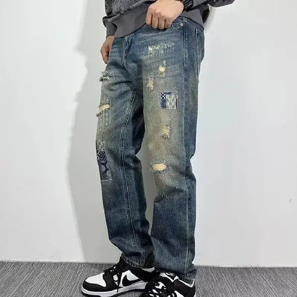 العصرية جينز رجالي فضفاض مستقيم مايكرو مخروط عالية الشارع هول التصحيح الراقية كاوبوي الربيع والخريف السراويل الأصلية الرجال