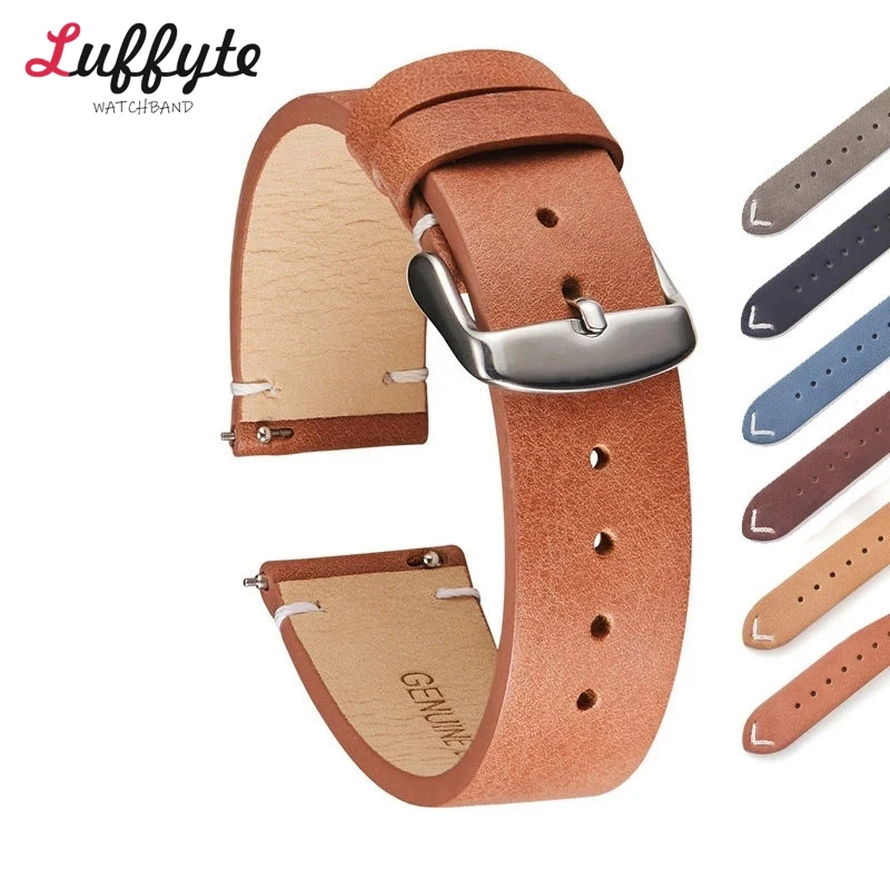 Quick Release Genuine Leather Watch Strap Univeral Watch Belt Vintage Soft Watch Band 18mm 20mm 22mm Blue Brown Grey Bracelets