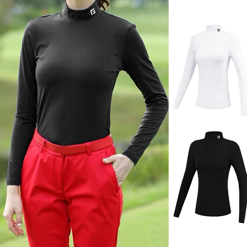 

Thremal Underwear Women Spring Winter Long-sleeved Bottomed Shirt Causal Golf Thin Velvet Heating Fiber Thermal Top T-Shirt