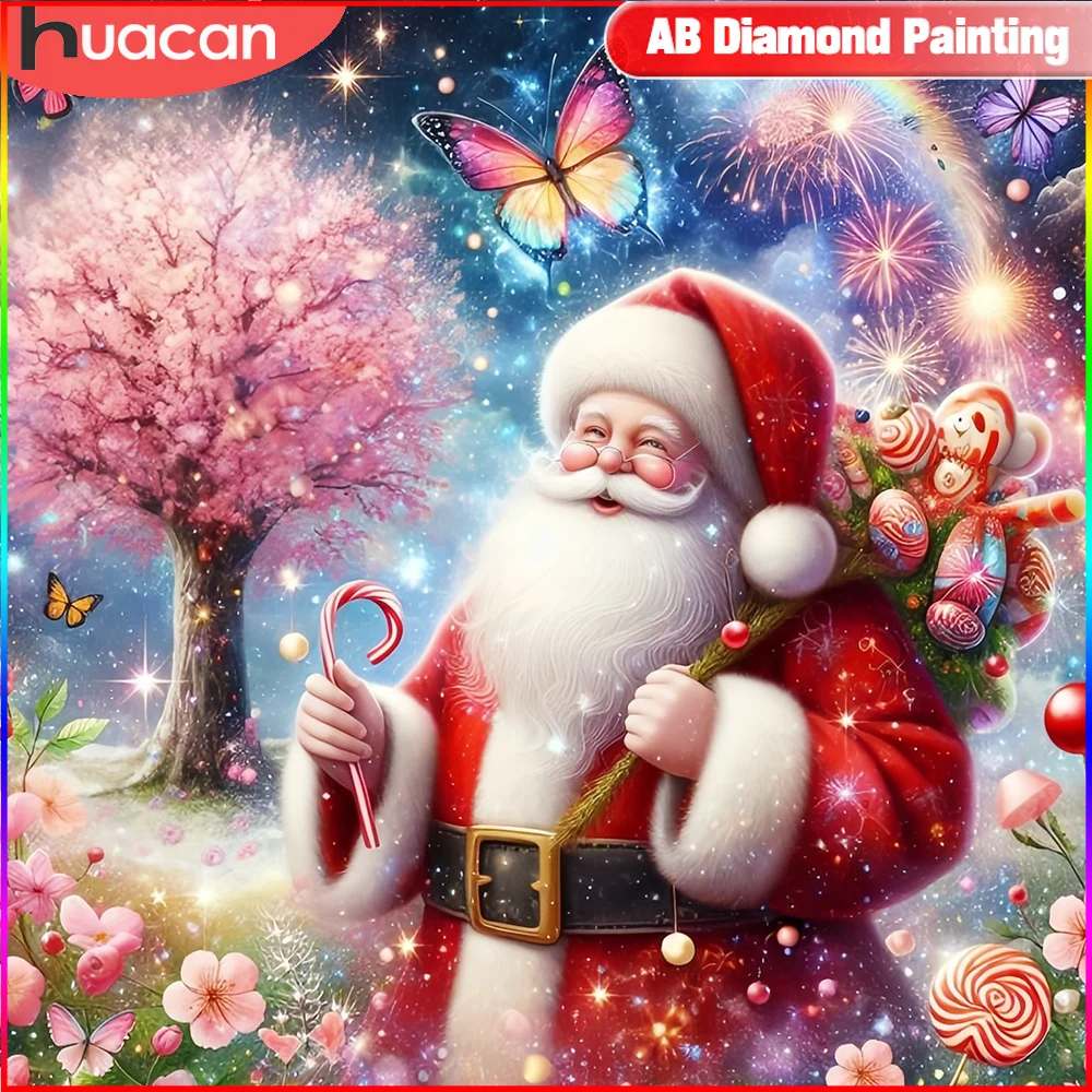 HUACAN Diamond Painting Santa Claus Full Square Round Tree Butterfly Embroidery Portrait Mosaic Rhinestones Handmade Hobby