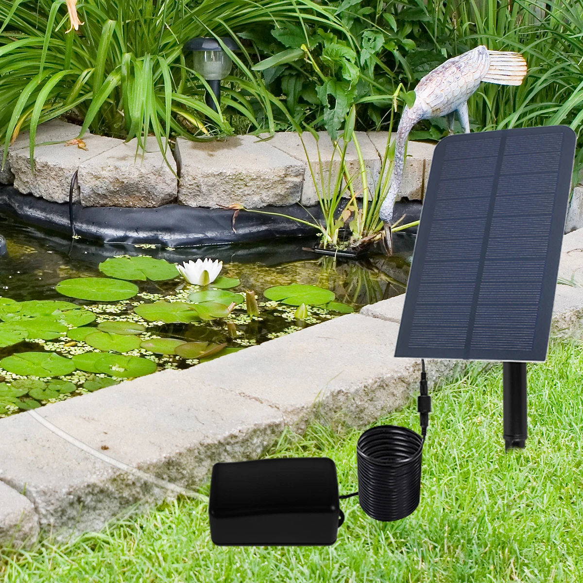 Solar Water Air Pump 5V 2.5W Solar Panel Powered Oxygen Pump with Air Bubble Stones Low Noise Solar Air Fountain Pump Pond Air