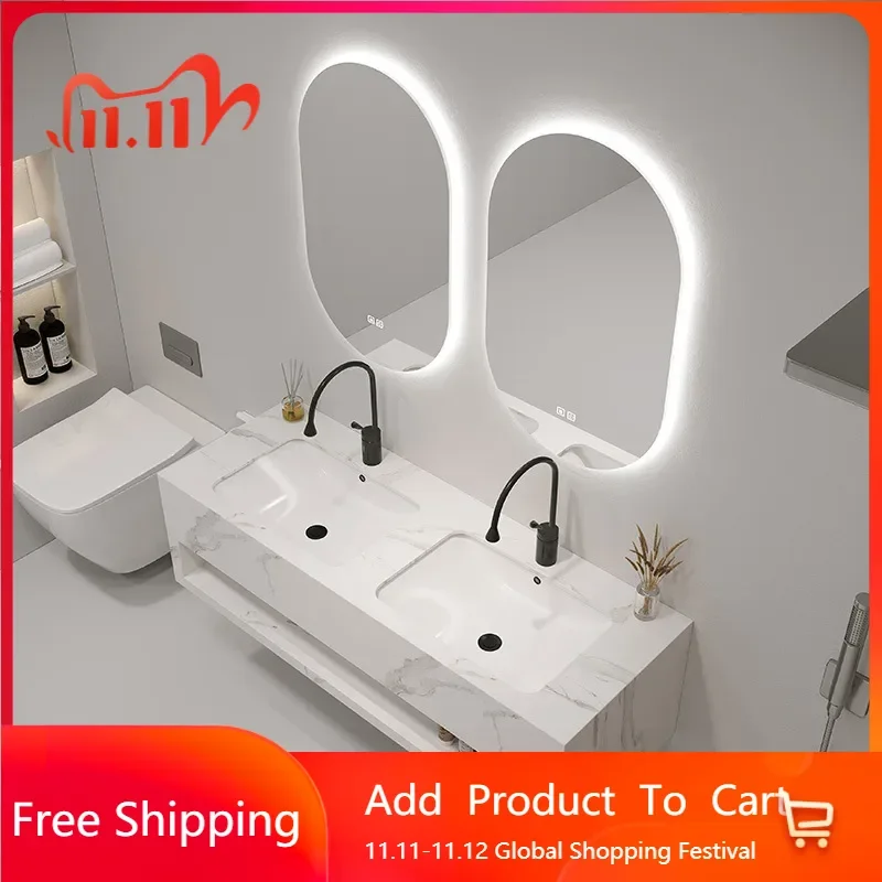 

Postmodern Minimalist Slate Bathroom Cabinet Smart Mirror Double Washbasin Bathroom Vanity Compact Vestidores Trendy Furniture