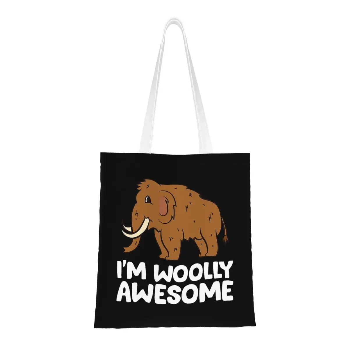I'm Woolly Awesome Cute Woolly Mammoth Shopping Bags Women Canvas The Tote Bag Foldable Ladies Shoulder Tote Travel Handbag