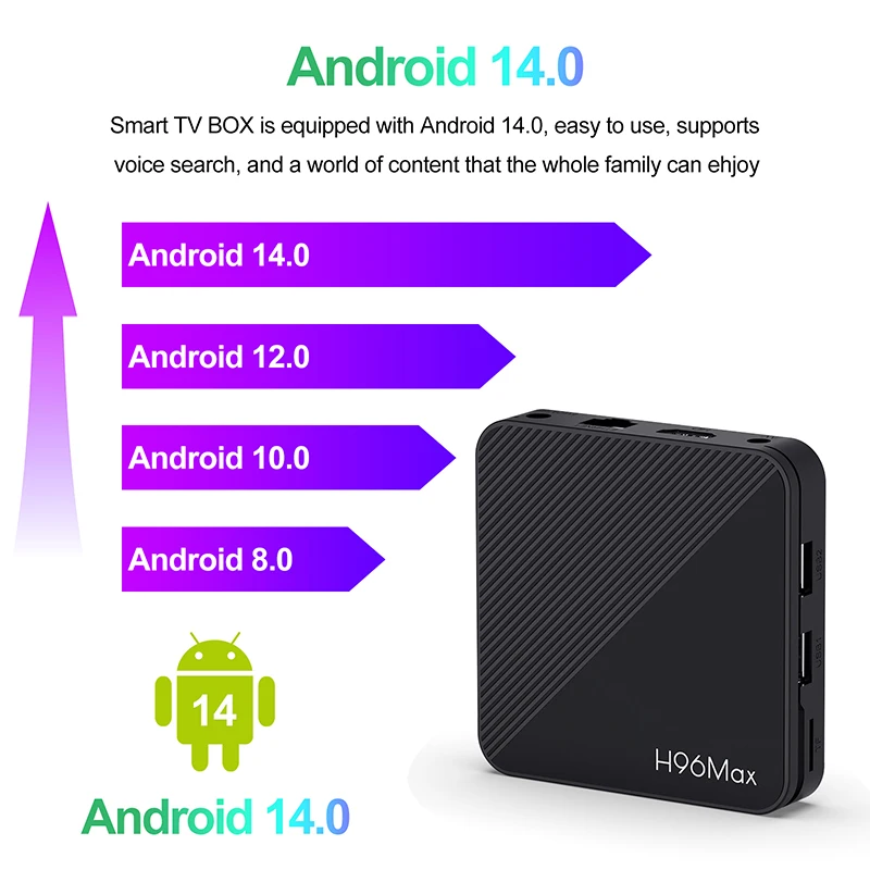 H96 MAX H313 Smart TV Box Android 14 ATV TV Box 4K@60fps 100M/LAN Wifi6 BT5.0 Google Voice Assistant Media Player Set Top Box