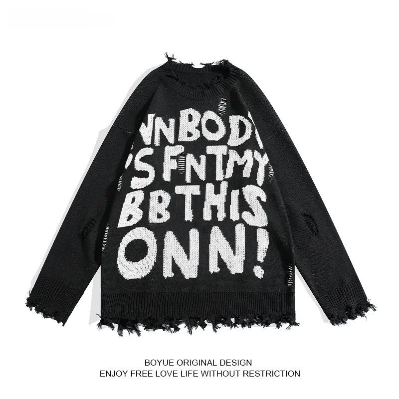 

Мужской свитер Boyue American Street Sle с надписью, круглый вырез, вязаный топ, молодежный стиль, повседневный, свободный крой, длинный рукав, осенняя одежда