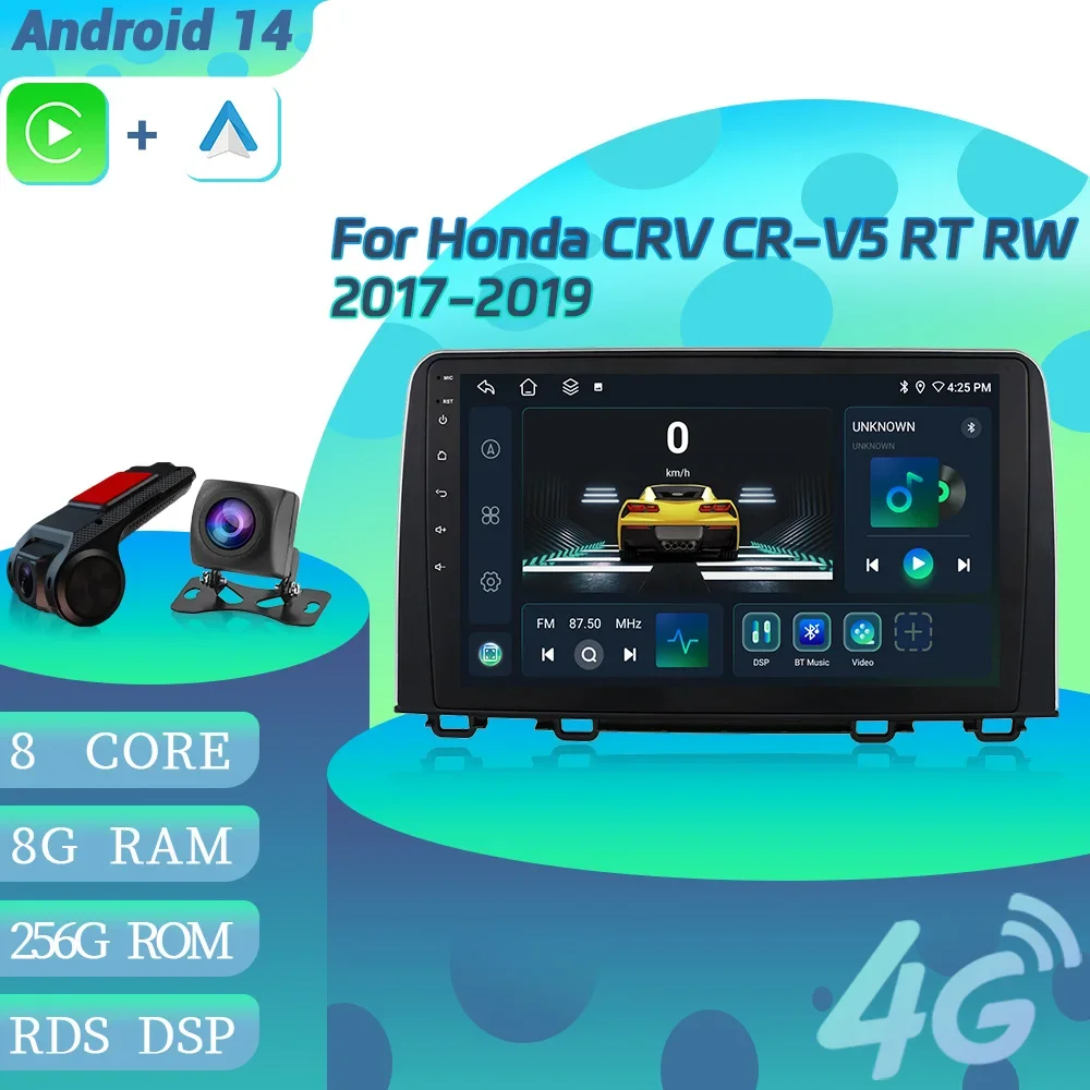 For Honda CRV CR-V5 RT RW 2017-2019 Android 14 Car Radio Multimedia 4G GPS Navigation Wireless Bluetoot CarPlay Screen Stereo