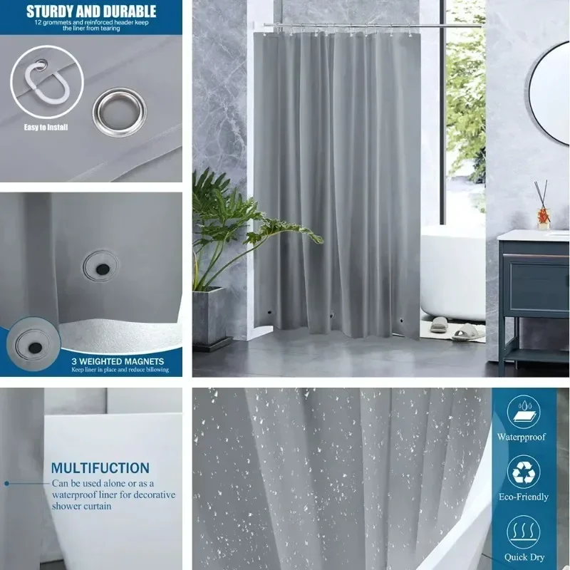 PEVA Shower Curtain Waterproof Plastic Clear Bath Curtains Transparent/Colorful Bathroom Curtains Mildew Home Luxury with Hooks