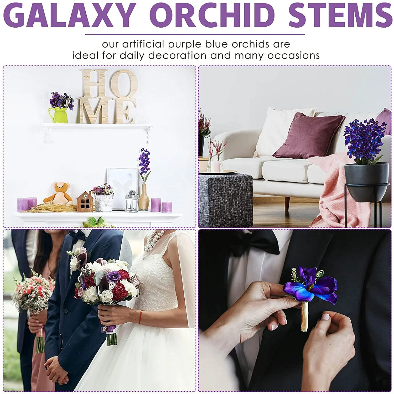 10 Pieces 27 Inches Artificial Purple Blue Orchid Flowers Orchids Silk Flowers for Wedding Dinning Home Restaurant Decoration