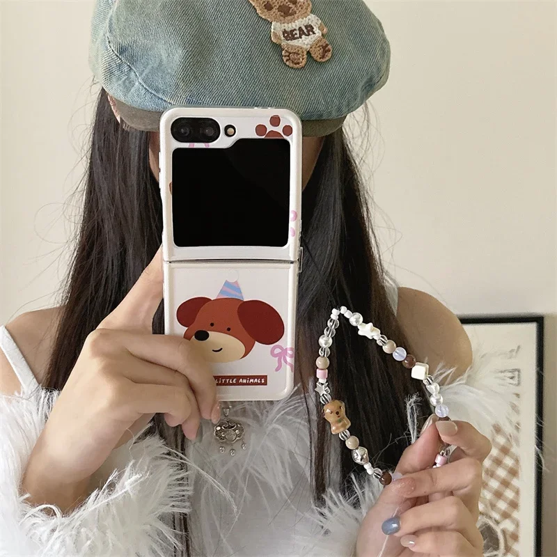 

Phone Case For Samsung Galaxy Z Flip 6 5 4 3 Cartoon Dog Bracelet Straight Edge Shockproof Cover For Samsung Z Flip6 ZFlip6