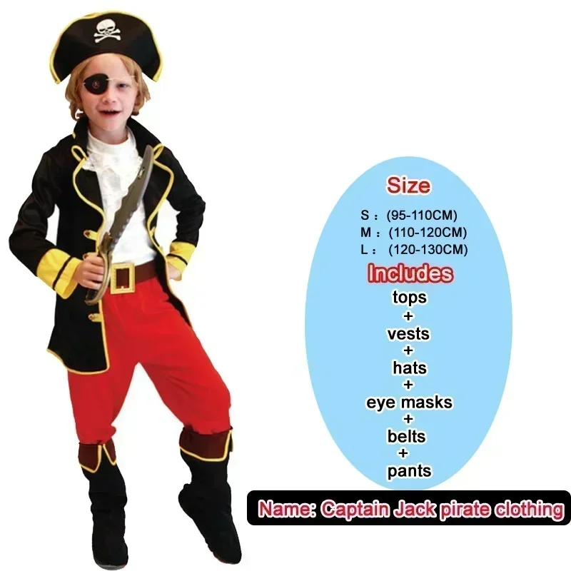 New Kids Boys Pirate Costume Children Captain Jack Cosplay set for Christmas New Year Purim Pirate Clothes Halloween Costumes