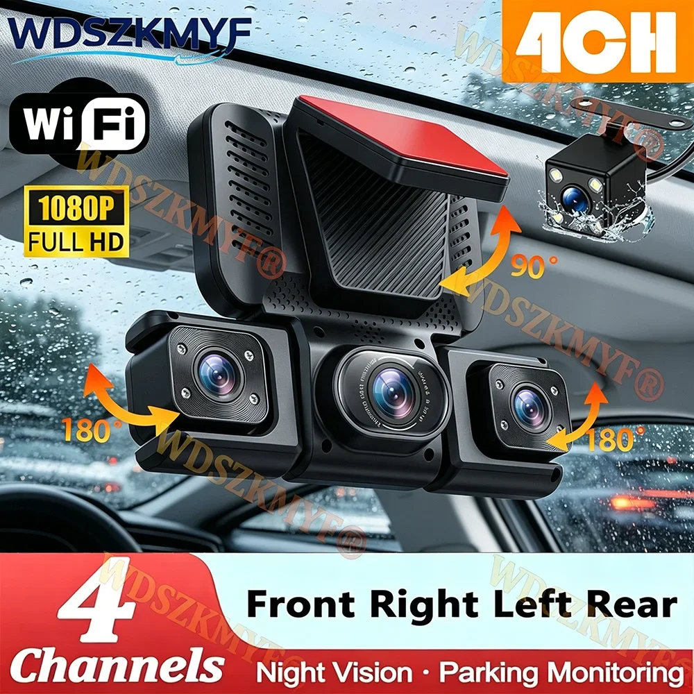 4 Lens WIFI Car Dash Camera 360°  Front Rear Interior Rear View camea 1080P Full HD Car DVR with Night Vision Parking Monitor