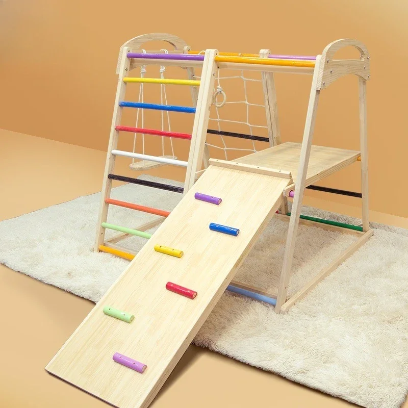 

Small indoor slide swing combination household naughty castle paradise solid wood climbing