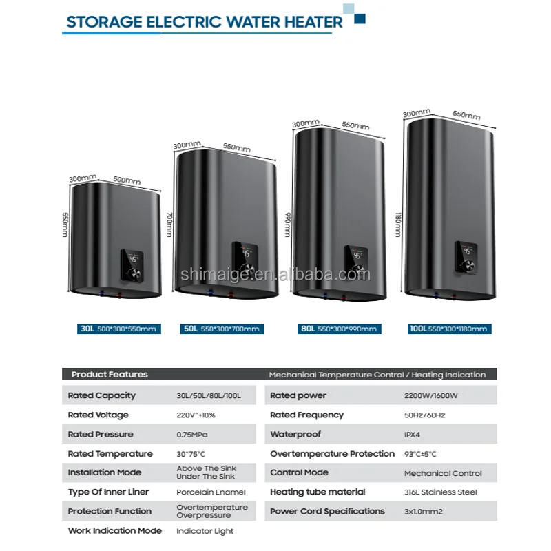 50 Liters Electric Geyser/boiler Heater Stainless Steel Water Storage Heater Temperature Display Household