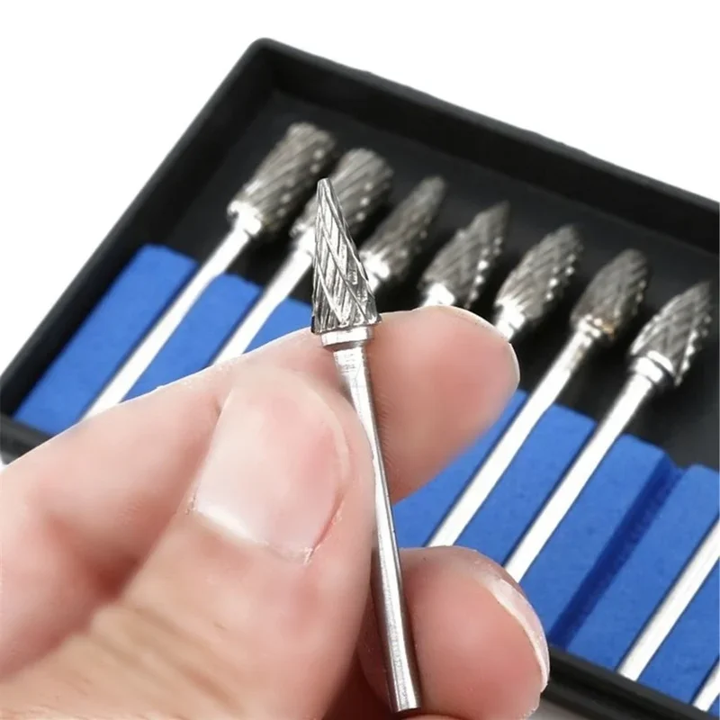 10 PCS Tungsten Carbide Steel Rotary File Set Grinders Accessories Burr Woodworking Milling Cutter Titanium Plated Engraving Set