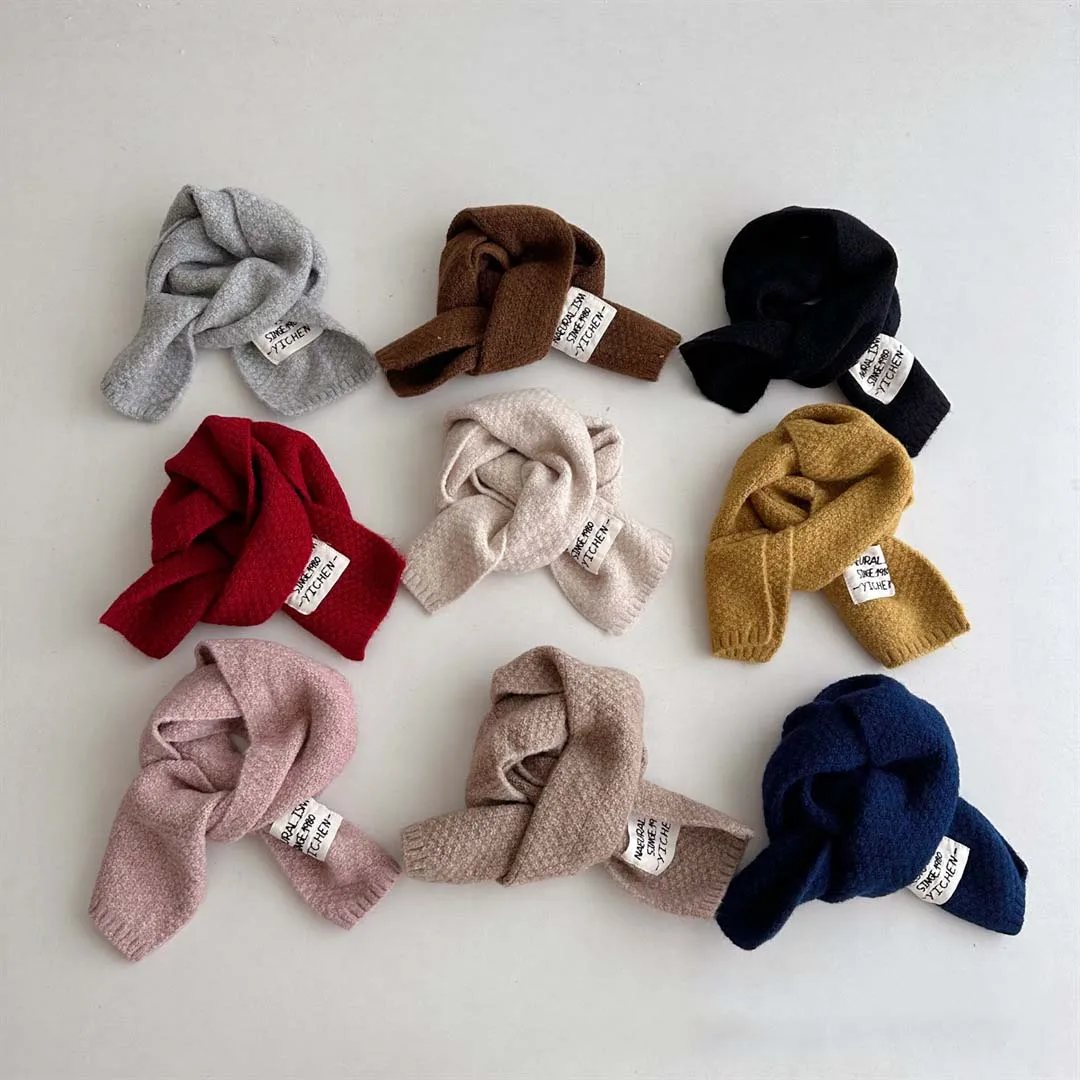 Fashion Kids Scarf With Label 2023 Children's Wool Knitted Scarves For Boys Girls' Winter Warmth Neck Protection Knitted Scarf