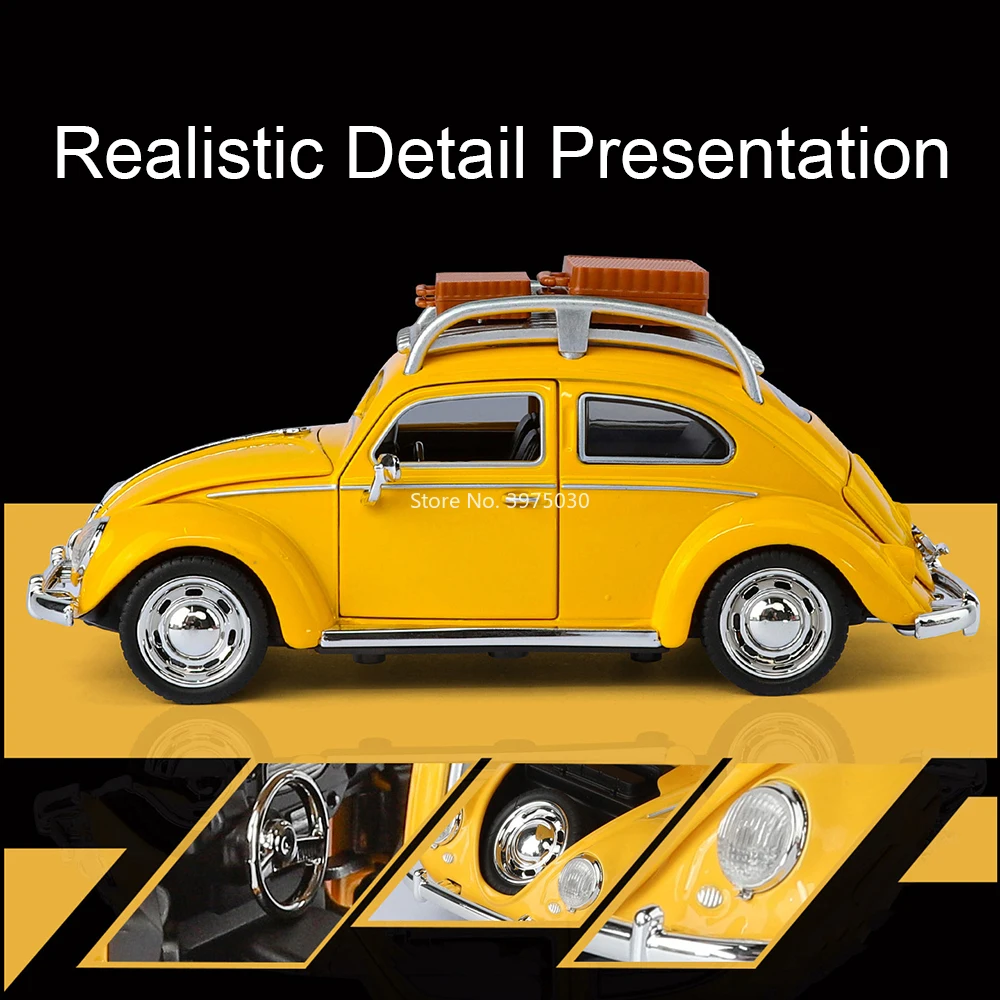1:32 Volkswagen Beetle Modelle Miniatur Autos Spielzeug Leichtmetallrad Zurückziehen Fahrzeuge Gummireifen Spielzeugauto für Kinder Sammlung Spaß
