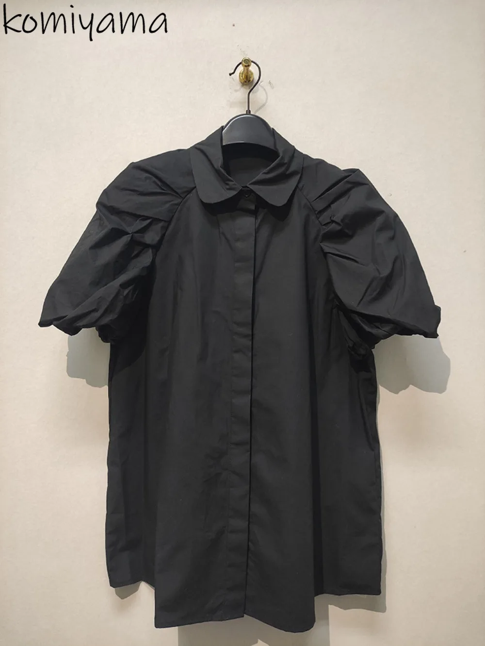 

Peter Pan Lantern Sleeve Ruched Top Japan New Gentle Literary Loose Women Clothing Court Sweet Fresh All-match Shirts