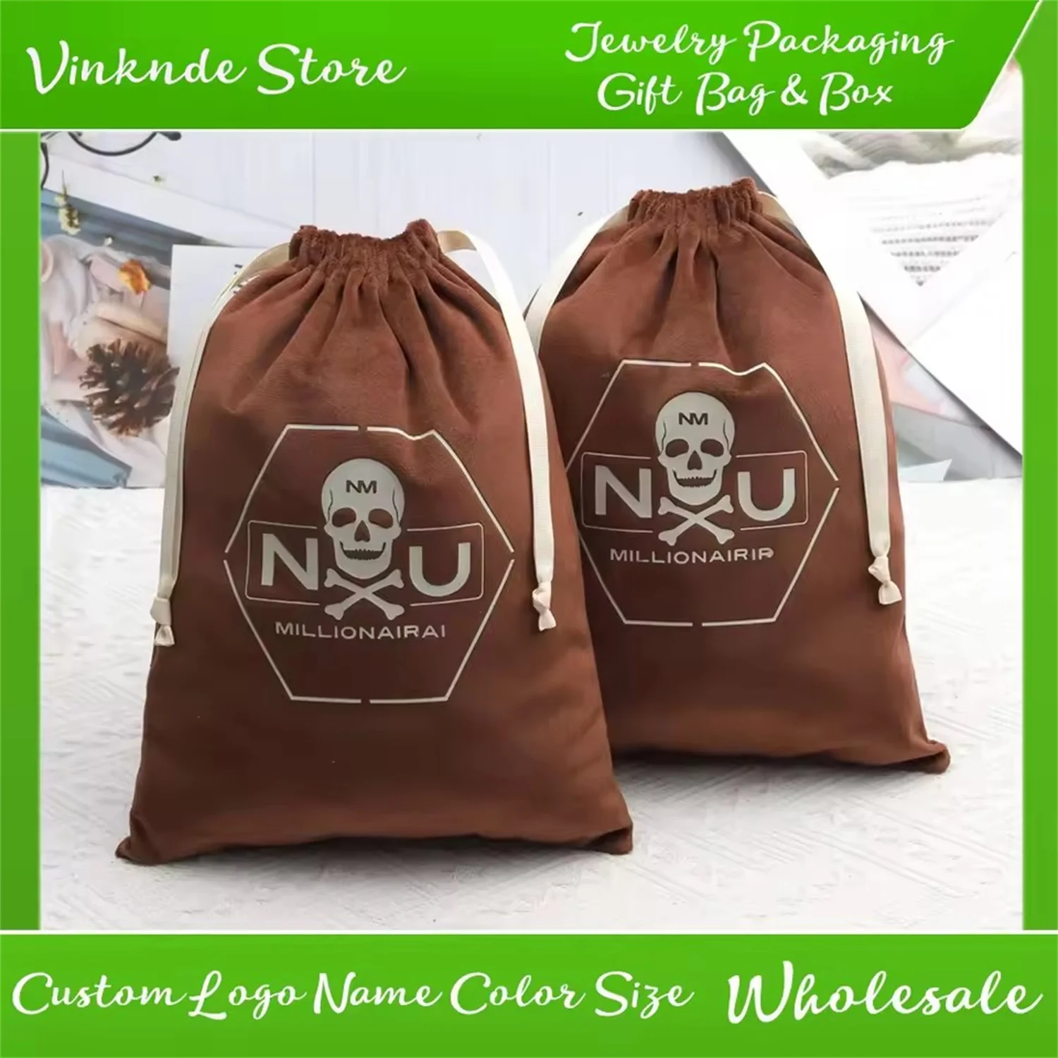 

100pcs Flannel Personalized Logo Drawstring Bags New Jewelry Perfume Cosmetic Soap Package Pouches Small Wedding Favor Gift Sack