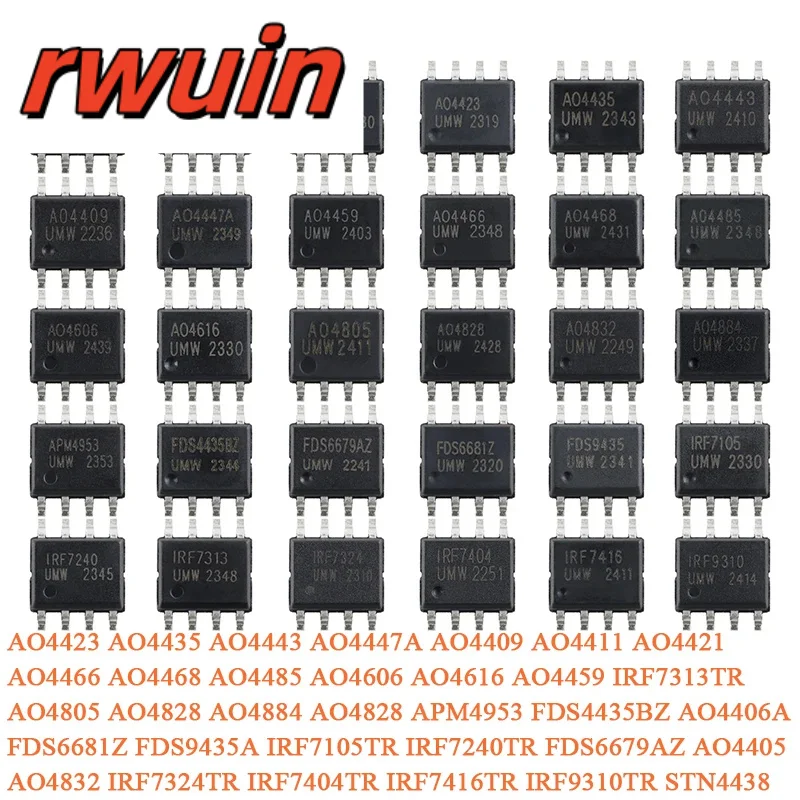 10PCS STN4438 AO4405 AO4406A AO4409 AO4411 AO4421 AO4423 AO4435 APM4953 FDS4435BZ FDS6679AZ FDS6681Z FDS9435A IRF7105TR IRF7240T